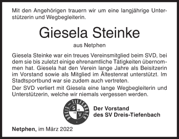 Traueranzeige von Giesela Steinke von Siegener Zeitung