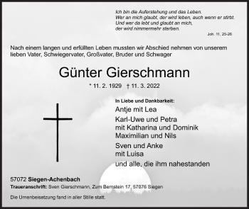 Traueranzeige von Günter Gierschmann von Siegener Zeitung