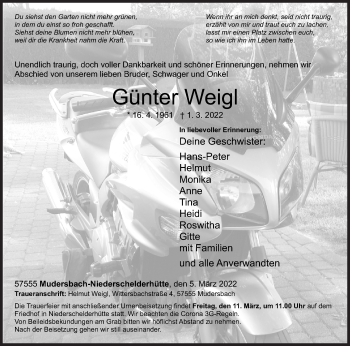 Traueranzeige von Günter Weigl von Siegener Zeitung
