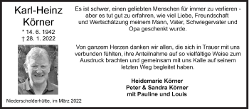 Traueranzeige von Heidemarie Körner von Siegener Zeitung
