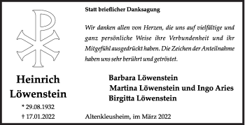 Traueranzeige von Heinrich Löwenstein von Siegener Zeitung