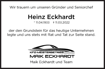 Traueranzeige von Heinz Eckhardt von Siegener Zeitung