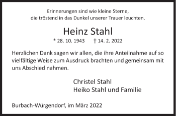 Traueranzeige von Heinz Stahl von Siegener Zeitung