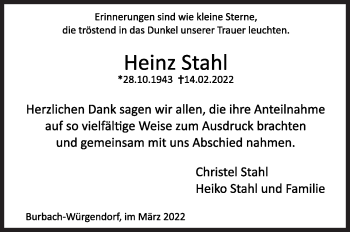Traueranzeige von Heinz Stahl von Siegener Zeitung
