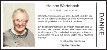 Traueranzeige von Helene Wertebach von Siegener Zeitung