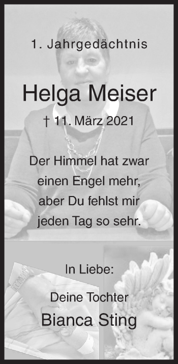 Traueranzeige von Helga Meiser von Siegener Zeitung