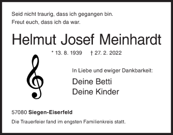 Traueranzeige von Helmut Josef Meinhardt von Siegener Zeitung