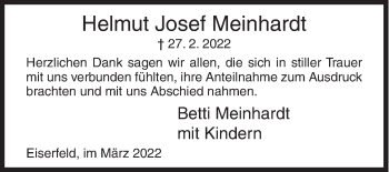 Traueranzeige von Helmut Josef Meinhardt von Siegener Zeitung