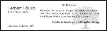 Traueranzeige von Herbert Häusig von Siegener Zeitung