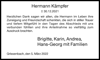 Traueranzeige von Hermann Kämpfer von Siegener Zeitung