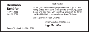 Traueranzeige von Hermann Schäfer von Siegener Zeitung