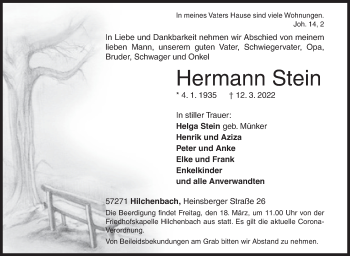 Traueranzeige von Hermann Stein von Siegener Zeitung