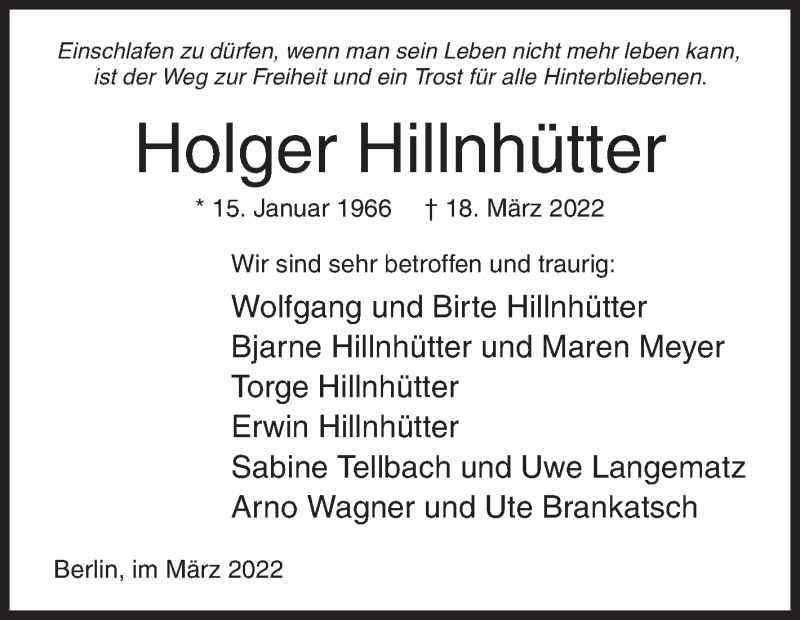  Traueranzeige für Holger Hillnhütter vom 26.03.2022 aus Siegener Zeitung