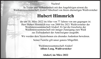 Traueranzeige von Hubert Himmrich von Siegener Zeitung