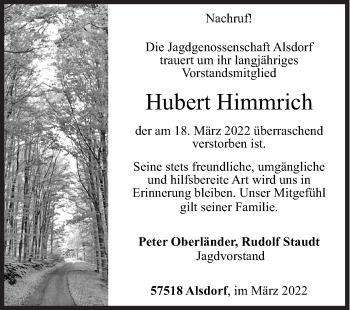 Traueranzeige von Hubert Himmrich von Siegener Zeitung