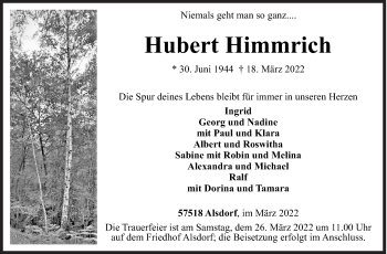Traueranzeige von Hubert Himmrich von Siegener Zeitung