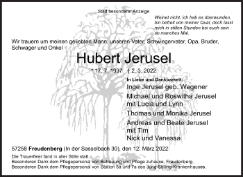 Traueranzeige von Hubert Jerusel von Siegener Zeitung