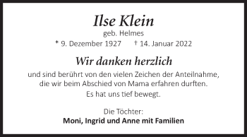 Traueranzeige von Ilse Klein von Siegener Zeitung
