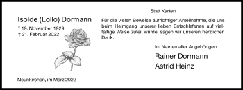 Traueranzeige von Isolde Dormann von Siegener Zeitung