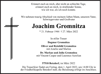 Traueranzeige von Joachim Gromnitza von Siegener Zeitung