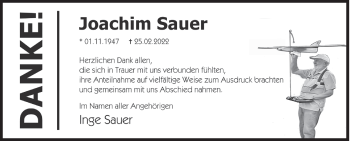 Traueranzeige von Joachim Sauer von Siegener Zeitung