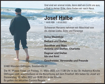 Traueranzeige von Josef Halbe von Siegener Zeitung