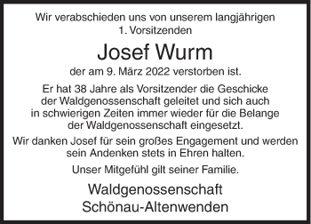 Traueranzeige von Josef Wurm von Siegener Zeitung