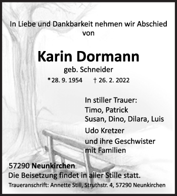 Traueranzeige von Karin Dormann von Siegener Zeitung