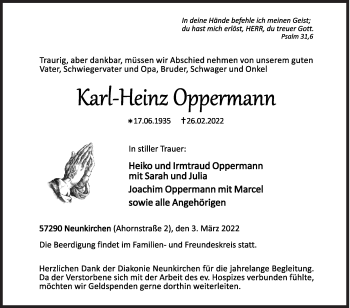 Traueranzeige von Karl-Heinz Oppermann von Siegener Zeitung