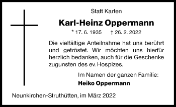 Traueranzeige von Karl-Heinz Oppermann von Siegener Zeitung