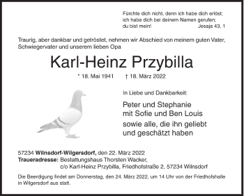 Traueranzeige von Karl-Heinz Przybilla von Siegener Zeitung