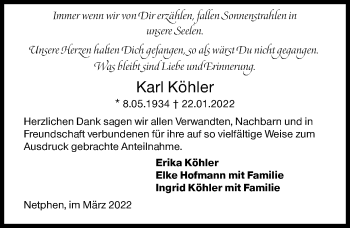 Traueranzeige von Karl Köhler von Siegener Zeitung