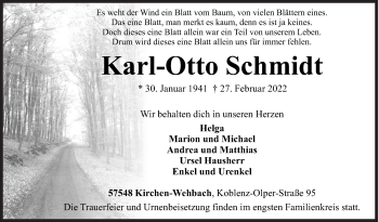 Traueranzeige von Karl-Otto Schmidt von Siegener Zeitung