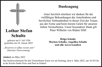 Traueranzeige von Lothar Stefan Schulte von Siegener Zeitung