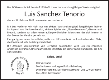 Traueranzeige von Luis  Sanchez Tenorio von Siegener Zeitung