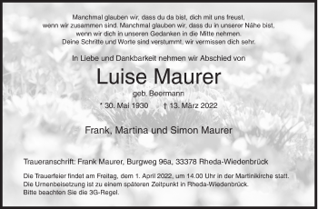 Traueranzeige von Luise Maurer von Siegener Zeitung