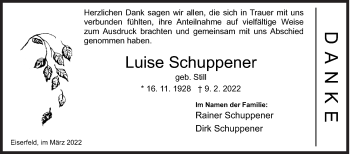 Traueranzeige von Luise Schuppener von Siegener Zeitung