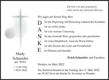 Traueranzeige von Mady Schneider von Siegener Zeitung
