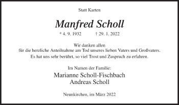 Traueranzeige von Manfred Scholl von Siegener Zeitung