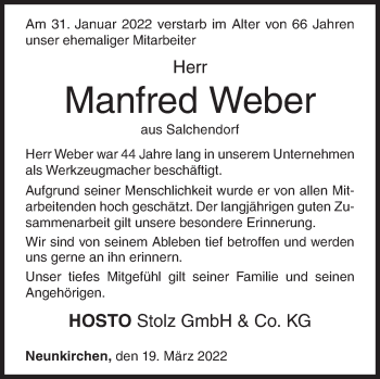 Traueranzeige von Manfred Weber von Siegener Zeitung