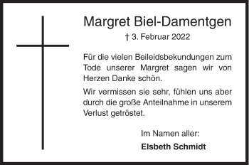 Traueranzeige von Margret Biel-Damentgen von Siegener Zeitung