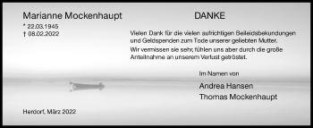 Traueranzeige von Marianne Mockenhaupt von Siegener Zeitung