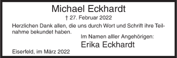 Traueranzeige von Michael Eckhardt von Siegener Zeitung