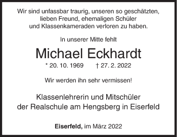 Traueranzeige von Michael Eckhardt von Siegener Zeitung