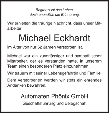 Traueranzeige von Michael Eckhardt von Siegener Zeitung
