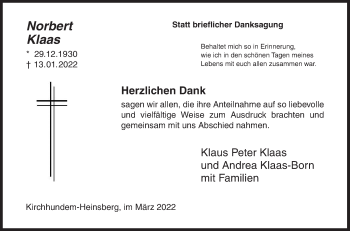 Traueranzeige von Norbert Klaas von Siegener Zeitung