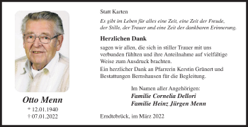 Traueranzeige von Otto Menn von Siegener Zeitung