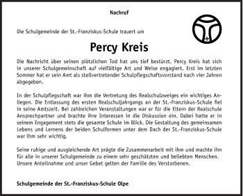 Traueranzeige von Percy Kreis von Siegener Zeitung