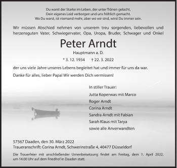 Traueranzeige von Peter Arndt von Siegener Zeitung
