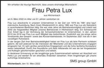 Traueranzeige von Petra Lux von Siegener Zeitung